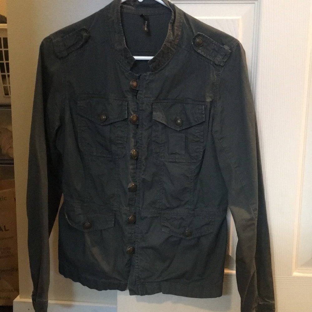 Greenish-gray colored military style jacket, maurices brand size small